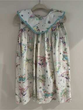 Le’ Za Me White Butterfly Print Cotton Dress with Peter Pan Collar